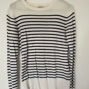 Merona Cream + Navy Blue Striped Knit Sweater XS